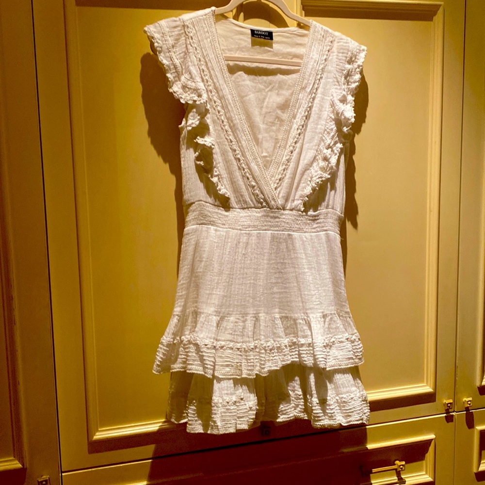 Bardot white ruffled mini dress